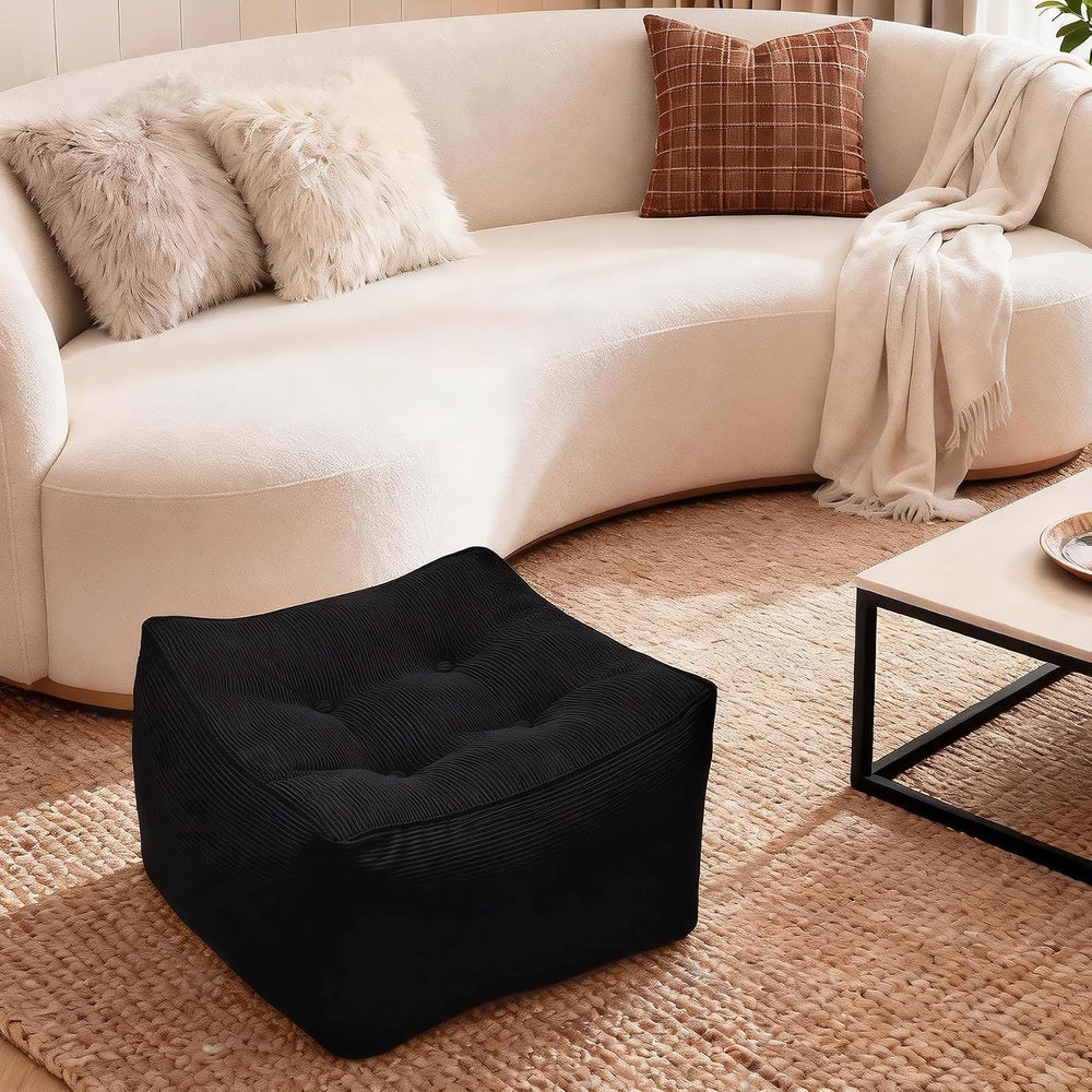 Square Corduroy Pouf Ottoman, Soft Fluffy Foot Stool with Foam Chunk Filling,...