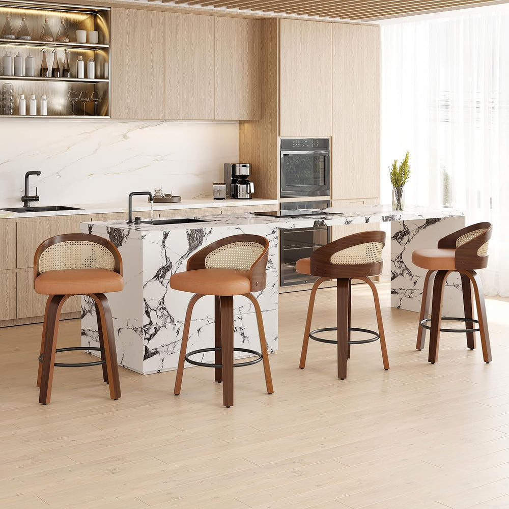 Yellow Bar Stools Set of 2 32.3" H 360° Swivel Rattan Back