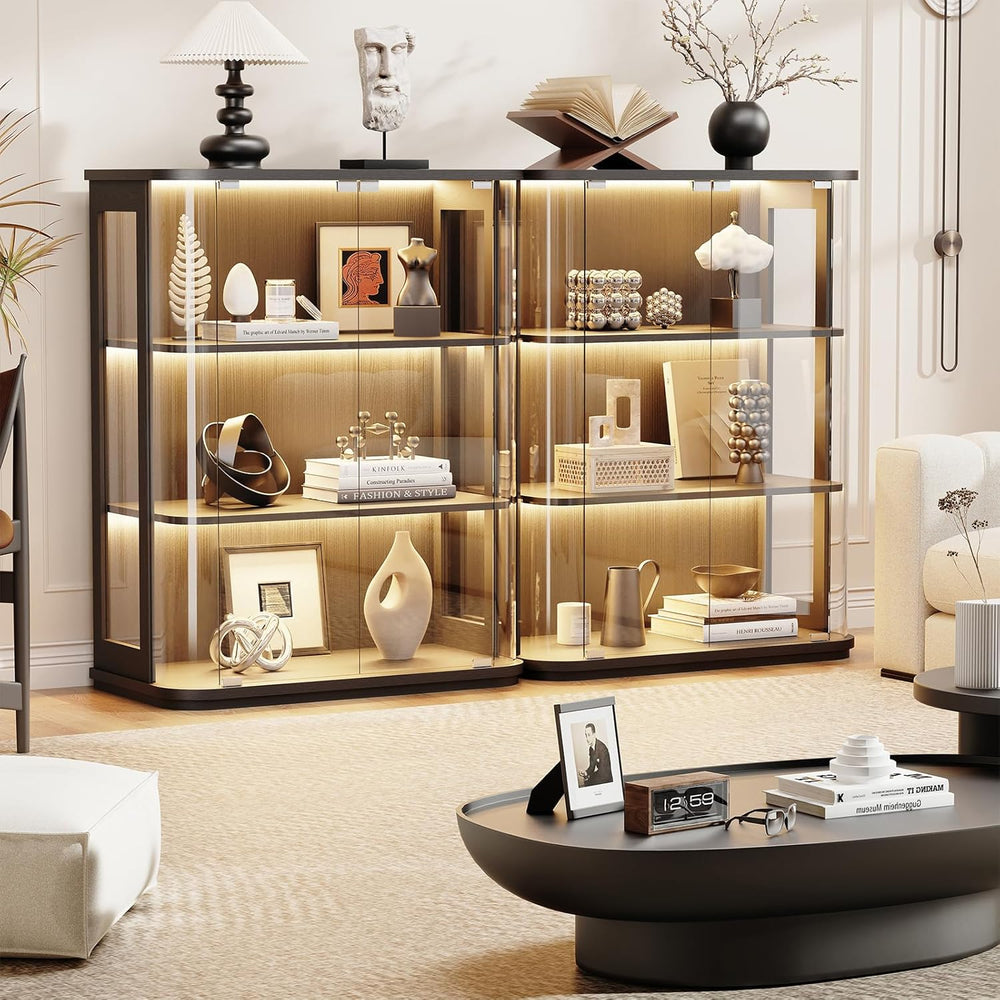 BROTTAR Rounded Display Cabinet with Glass Door, 3-Tier Curio Cabinet with 3 ...