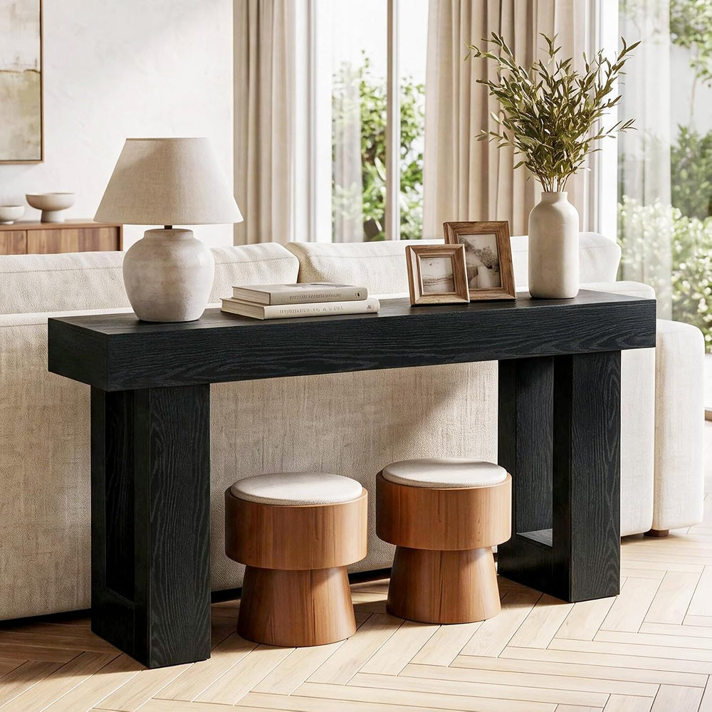 LITTLE TREE 63 Inches Long Sofa Table, Black Console Table for Living Room