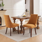 Linen Dining Chairs Set of 2,Comfy Fabric Upholstered Accent Chairs for Kitchen Living Room,Channel Tufted Dining Room Chairs with Curved Solid Wood Legs(Yellow)