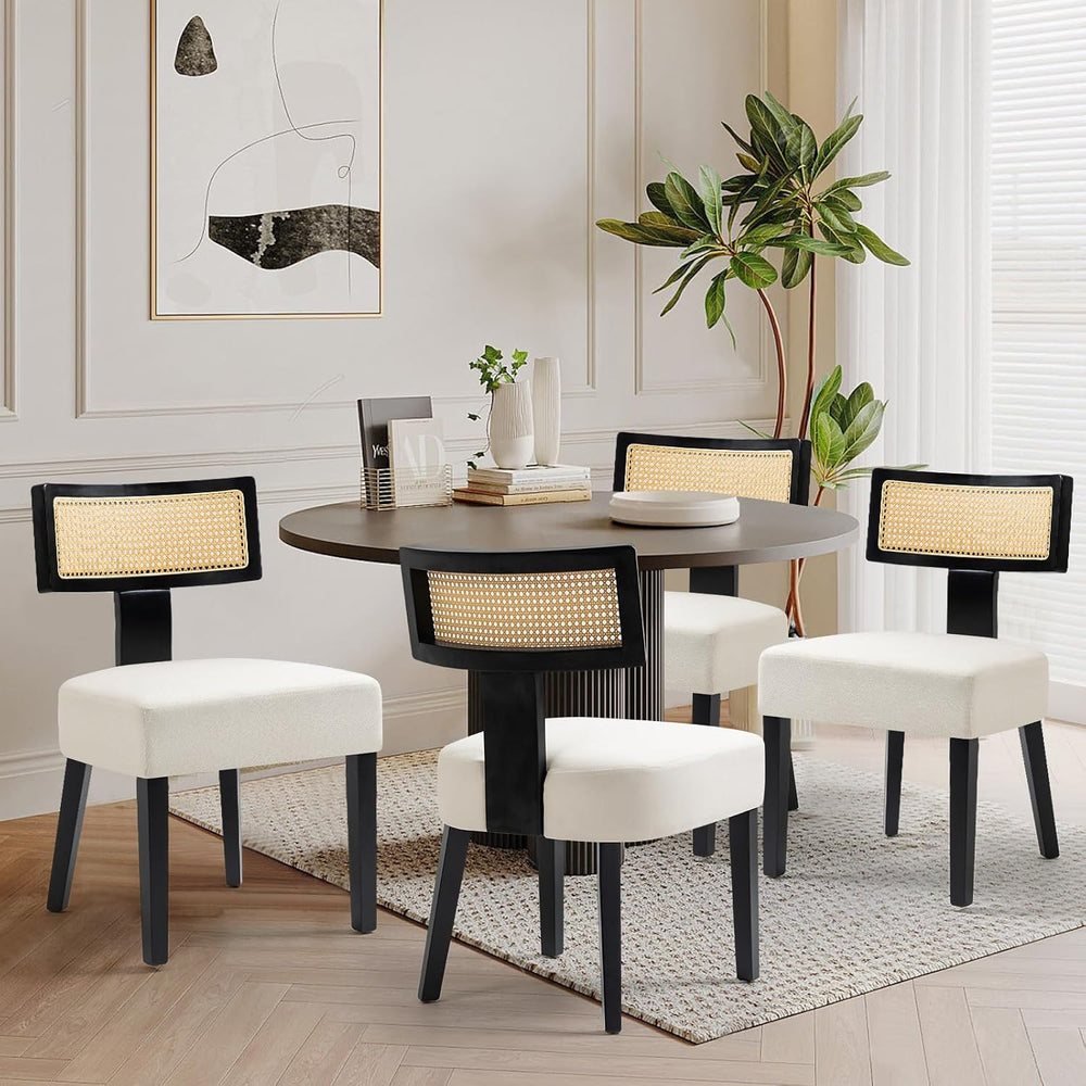 ZJhome Rattan Dining Chairs Set of 4, Mid-Century Modern Fabric Upholstered D...