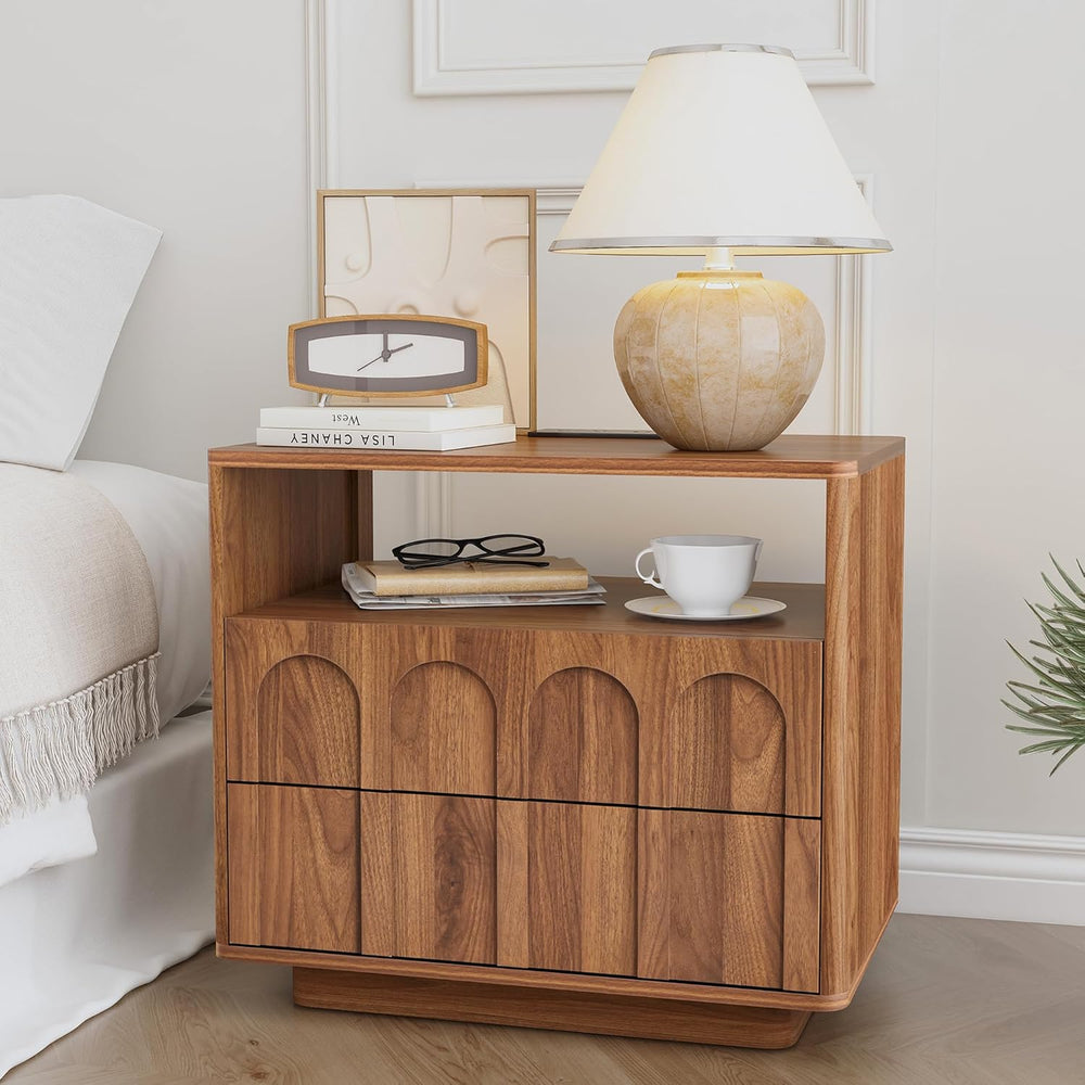 FurSch Mid Century Modern End Table with Charging Station Set of 2, 23.62” Wi...