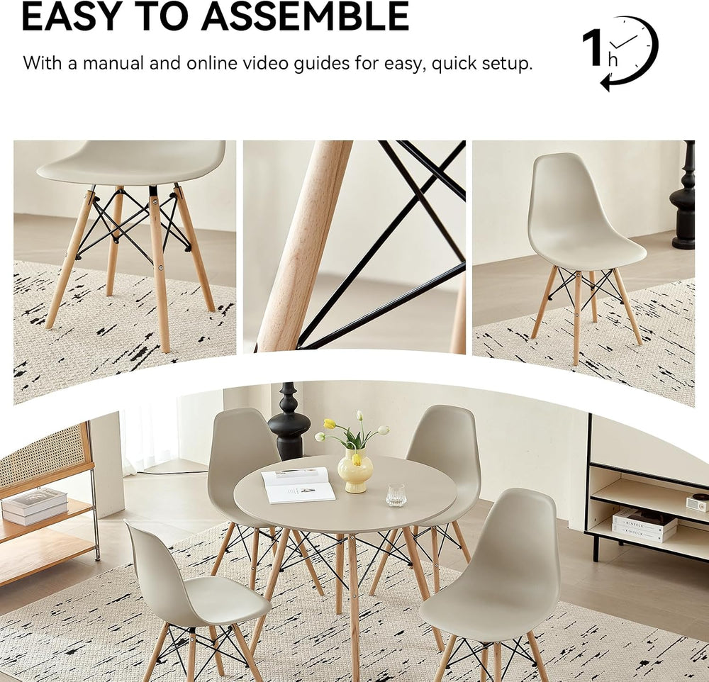 5-Piece Round Dining Set, 35.5" Sand Table Chairs Set of 4 | Kitchen Tab...