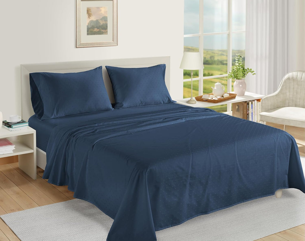LANE LINEN Pillows Queen Size Set of 2, Soft 100% Egyptian Cotton, Cool & Smooth 1000 Thread Count Pillow Cases - Swiss Dot - Estate Blue