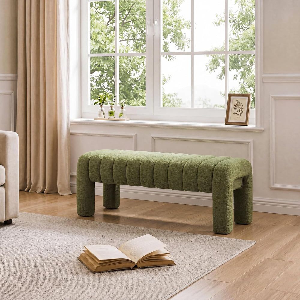 43’’ Bedroom Bench, Upholstered End of Bed Bench with Solid Wood Legs, Modern...