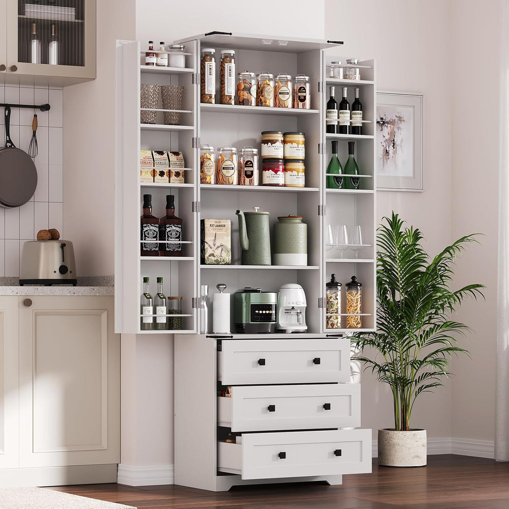72'' Tall Kitchen Pantry Cabinet, Freestanding Tall Cupboard Storage ...