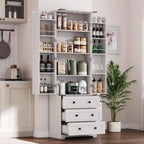 72'' Tall Kitchen Pantry Cabinet, Freestanding Tall Cupboard Storage Cabinet with 2 Barn Doors & 3 Drawers, Adjustable Shelves, Large Farmhouse Pantries for Living Room, Dining Room