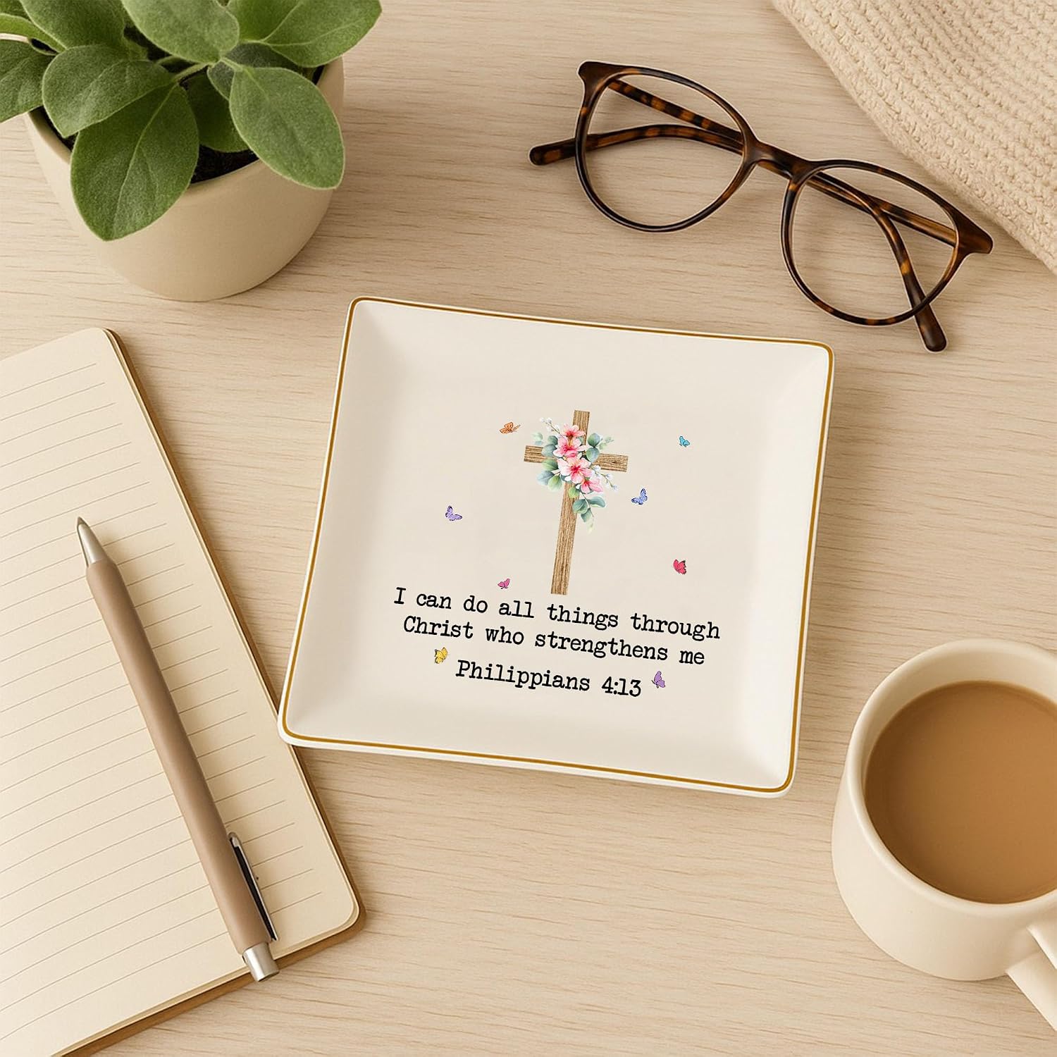 Inspirational Bible Verse Jewelry Dish,4" Ceramic Jewelry Tray Christian Gifts for Women, Religious Gifts for Mom, Daughter, Sister, Friends - Birthday, Confirmation, Catholic Gift for Her, Teen Girls