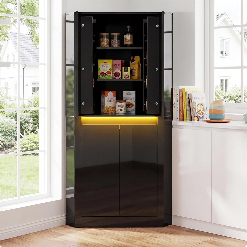 Anbuy 67'' Tall Pantry Cabinet with Led Light, Corner Pantry Cabinet ...
