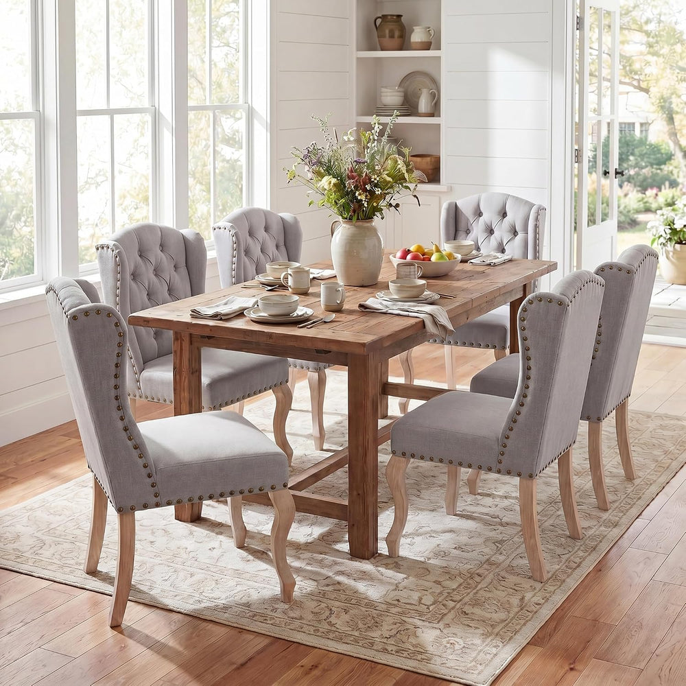 Parsons Dining Chairs Set of 2, Farmhouse High Back Chairs | Tufted Linen Uph...