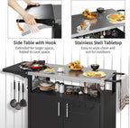 Shintenchi Outdoor Grill Cart Table with Stainless Steel Top for Kitchen Prep & BBQ, Outdoor Kitchen Island Table with Side Handle, Multifunctional Outdoor Grill Table, Black