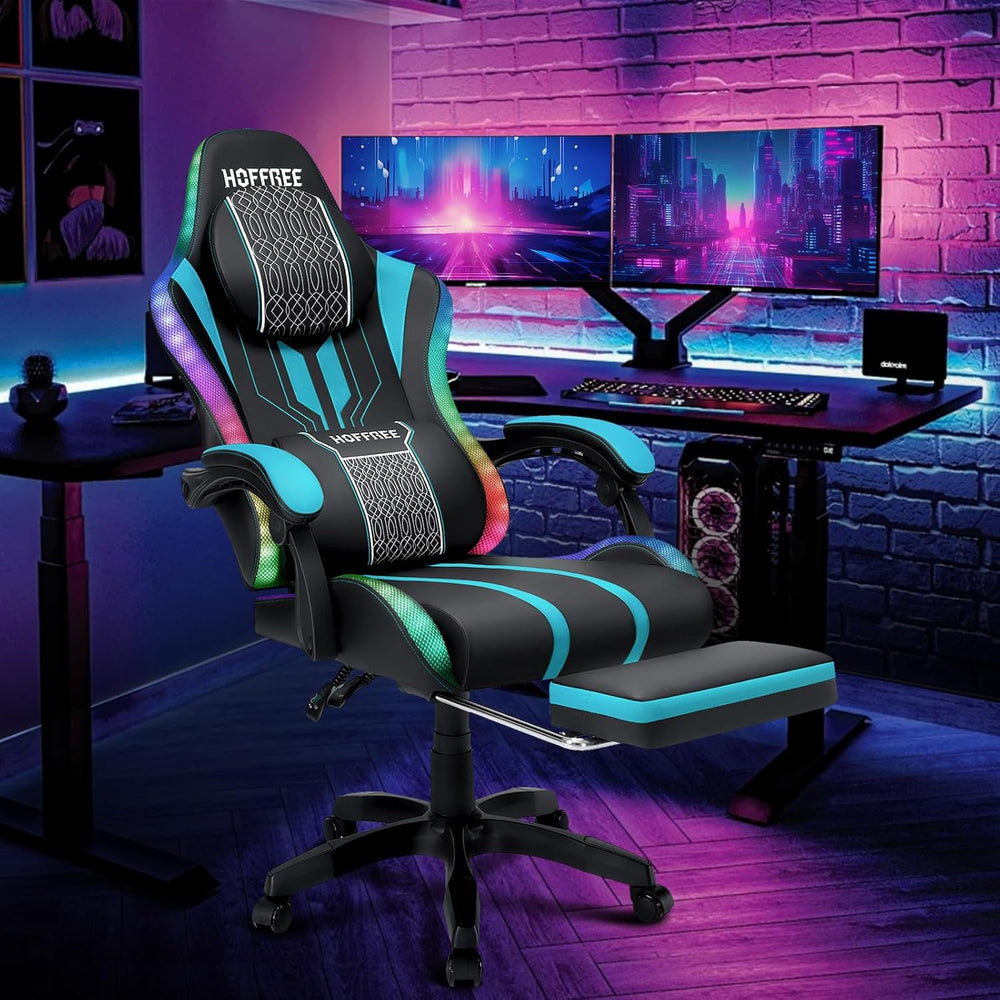 HOFFREE Led Gaming Chair with Speakers and Massage Video Game Chair Big and T...