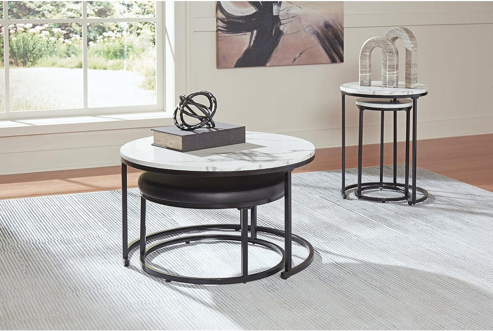Signature Design by Ashley Jusmour Modern Nesting Table Set with Faux Leather...