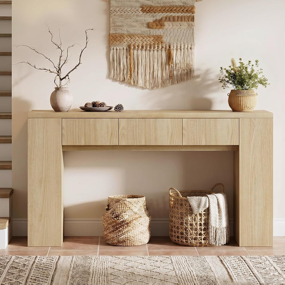 Entryway Table with 3 Drawers & Charging Station, 63" Console Table ...