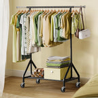 Clothes Rack Load 450 LBS, Heavy Duty Garment Rack, Standing Rolling Metal Hanging Clothes with Sturdy Wheels & Shelves, Black