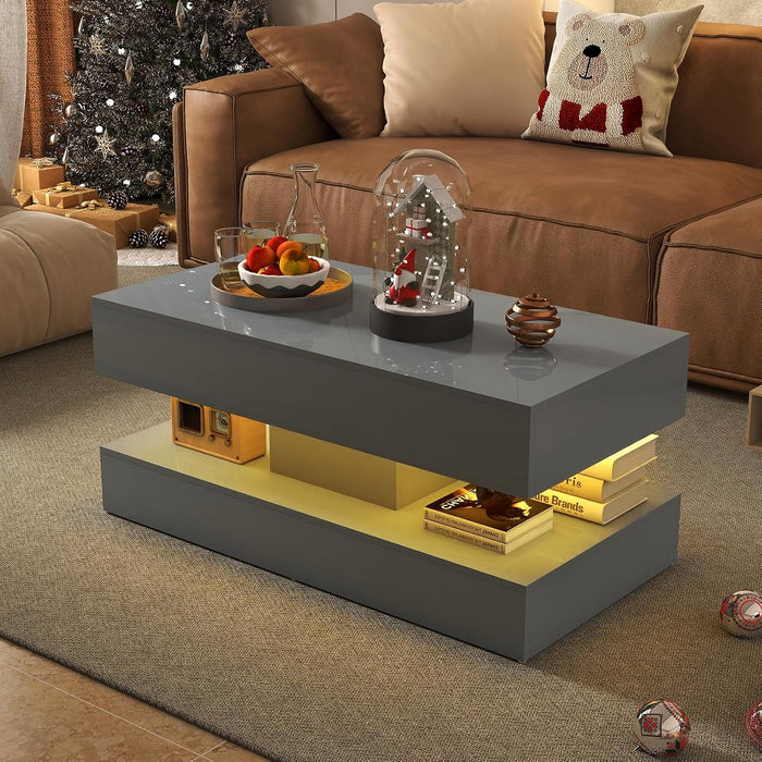 Verano Garden Modern High Gloss LED Coffee Table, 2-Tier Center Table