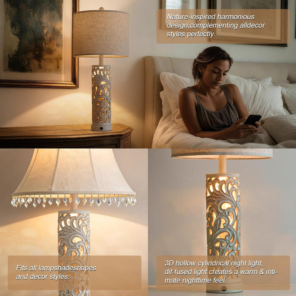 OYEARS 2-in-1 Light Table Lamp Set of 2 for Living Room, 28.5" Farmhouse...