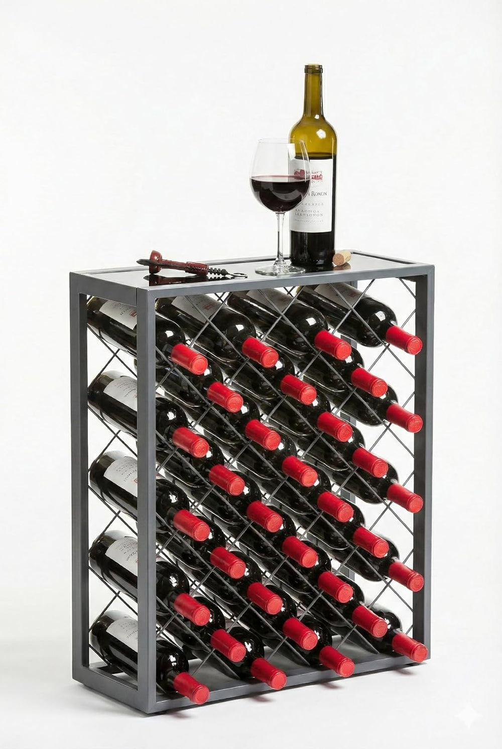 Mango Steam 32 Bottle Gray Wine Rack with Gray Glass Top Shelf, Free Standing...