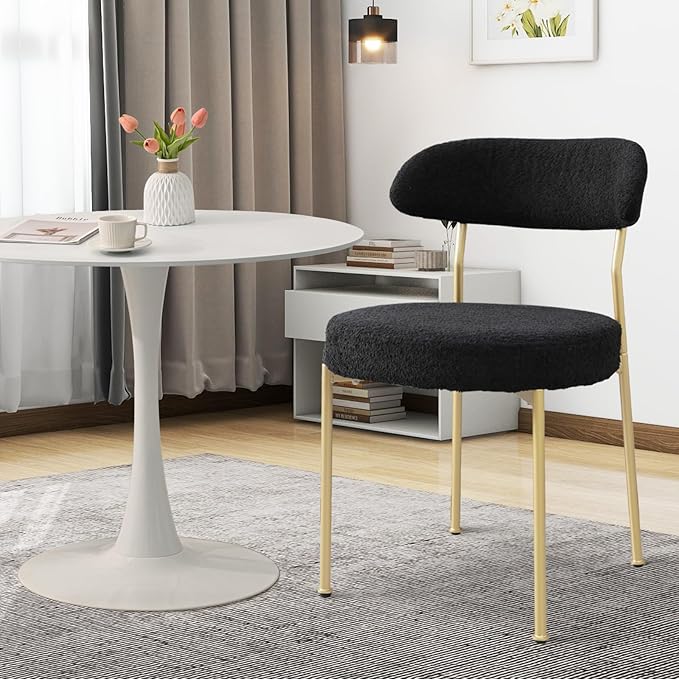 SoarFlash Kitchen Table and Chairs for 2, 31.5" Dining Table Set for 2 with Boucle Upholstered Chairs, 3 Piece Round Kitchen Table Set, Dining Room Table Set for Small Space, Apartment, Black/White