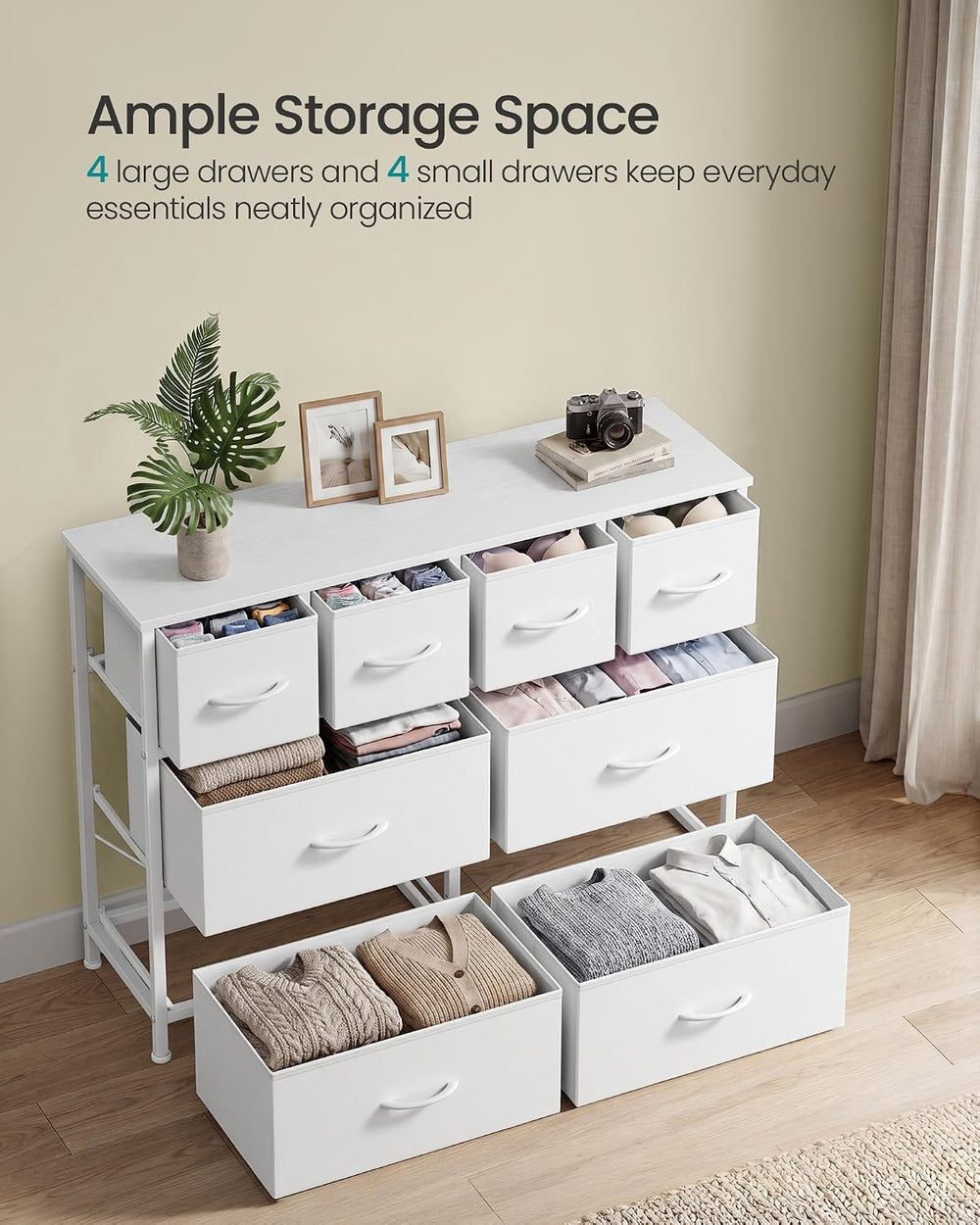 SONGMICS Wide Dresser for Bedroom, 8 Fabric Drawers with Steel Frame