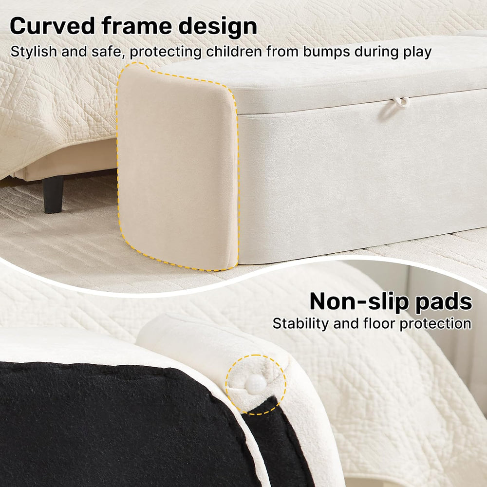 Oval Storage Ottoman Bench, 45" Upholstered Chenille End of Bed Bench Ot...