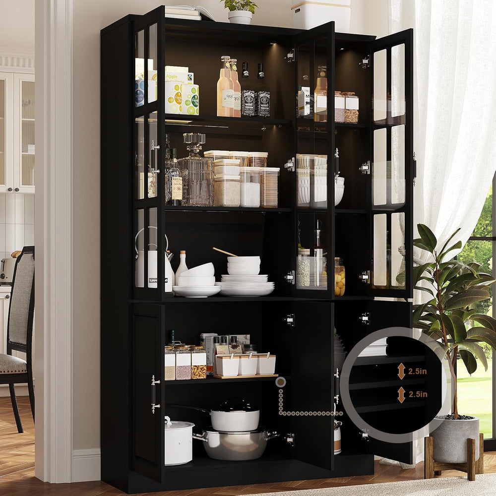 MEISSALIVVE 78.7" Kitchen Pantry Storage Cabinet with LED Lights, Tall P...