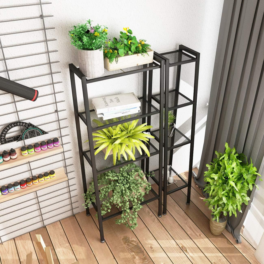 soges Ladder Shelf, 4-Tier Shelves Bookshelf, Storage Rack Shelves, Bathroom, Living Room, Plant Flower Stand, Multifunctional Display Shelfs, Simple Assembly, Black