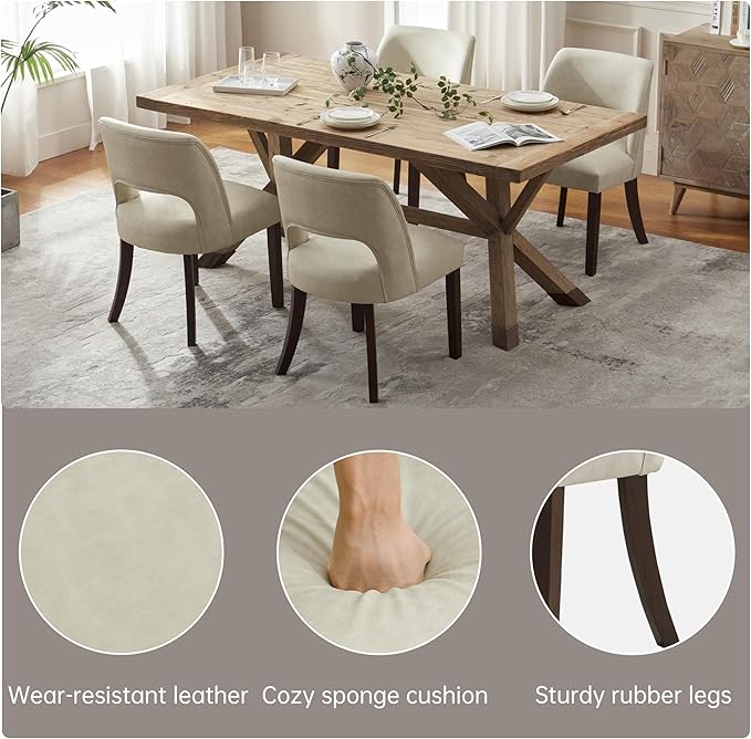 VKNOW Modern Dining Chairs Set of 6, Faux Leather Upholstered Dining Room Chair Kitchen Chairs, Farmhouse Dinner Chair for Kitchen Dining Room, Beige