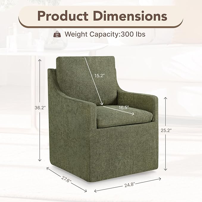 Upholstered Dining Chairs Set of 1, Modern Dining Room Chairs with Casters & Washable Cover, Rolling Accent Chair with Hidden Storage for Kitchen, Farmhouse, Living Room, Green, 1 Box