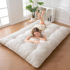MAXYOYO Japanese Floor Mattress Full Size, 6" Foldable Futon Mattress Tufted Roll Up Floor Bed, Thick Chenille Tatami Mat Sleeping Pad for Camping Guest Room Dormitory Bedroom RV, Beige