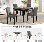 KEIKI 5-Piece Standard Height Dining Table Set with Square Table and 4 Upholstered Curved Backrset Chair, for 4 Person, Modern Wooden Table Set, Easy Assembly, for Kitchen, Dining Room, Black+Gray
