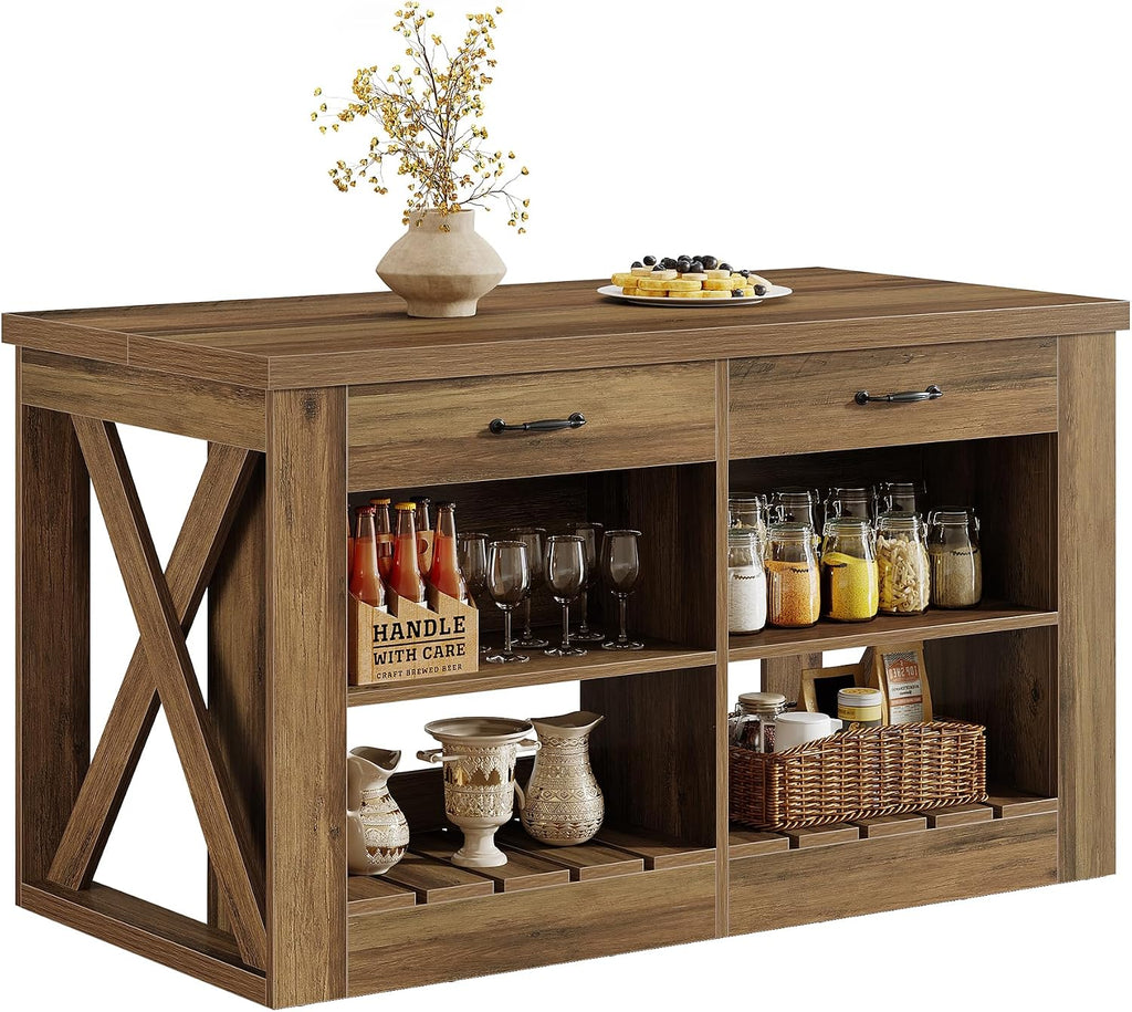 Tribesigns 55" Kitchen Island with Storage Drawers and Shelves, Farmhouse Large Island Table for Kitchen, Dining Room