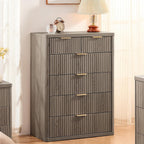 LEYAOYAO Fluted 6 Drawers Dresser for Bedroom Set of 2, 42" Tall Modern Chest of Drawers with Metal Handle, Curved Profile Design,Grey Wood Drawer Organizer for Bedroom, Living Room, Hallway
