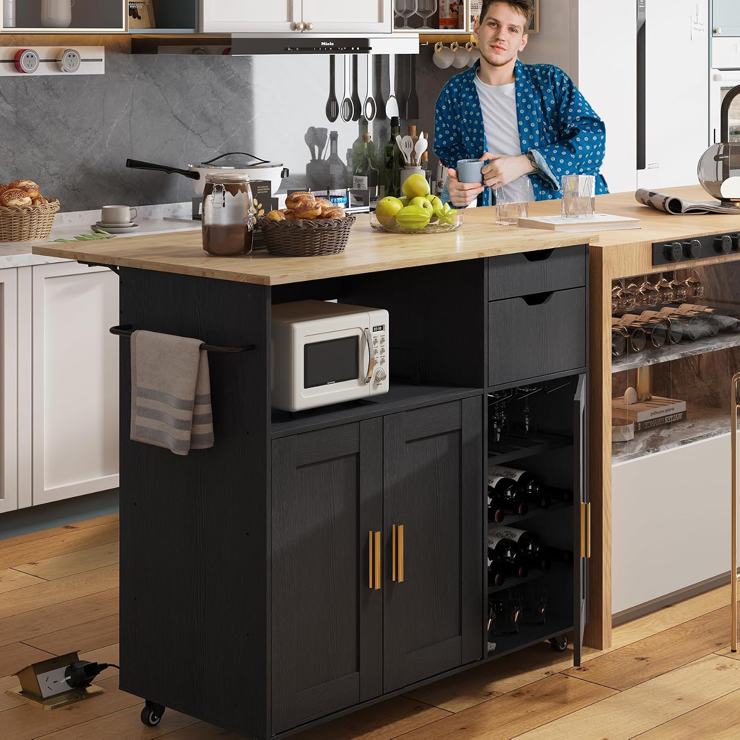 ASTRONAPE Kitchen Island (Black, Model 2)