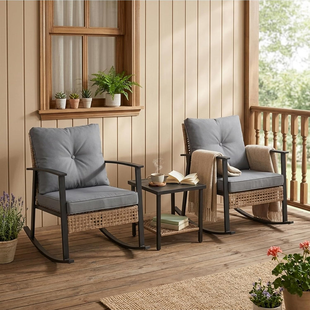 TARKARI 3-Piece Patio Rocking Chairs Set of 2, Outdoor Rocking Chair Bistro S...