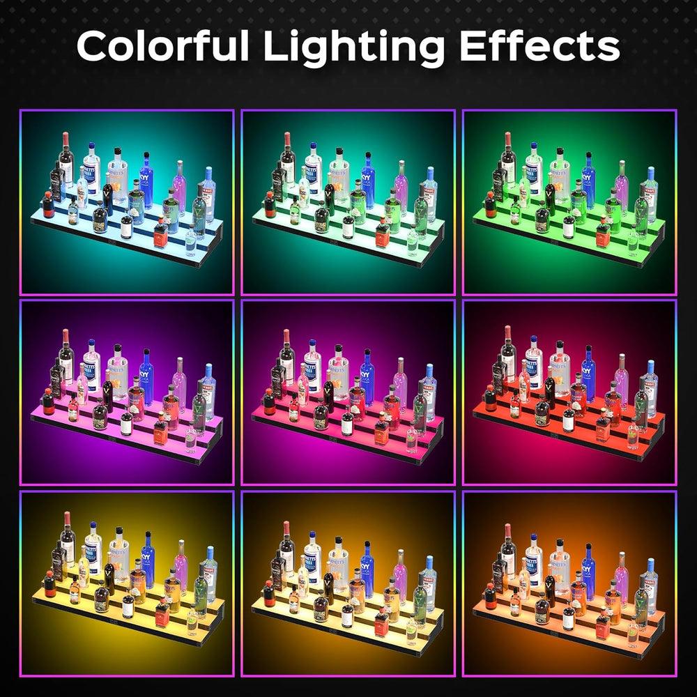 LED Illuminated Bar Bottle Display Rack, 3-Tier 32" Multi-Color Whiskey ...