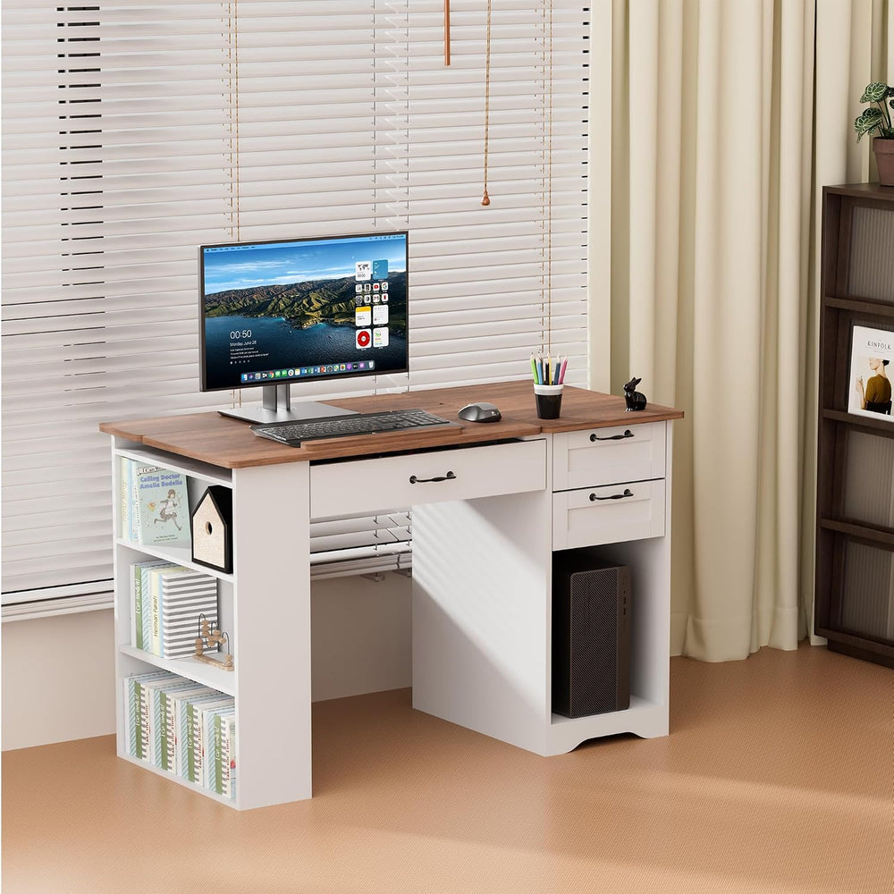 Drafting Table with Storage Cabinet & Drawers, Adjustable Drawing Desk wi...