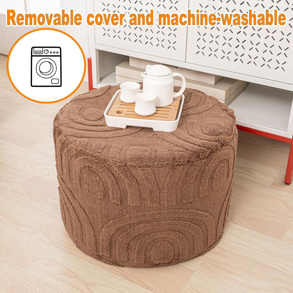 Asuprui Round Ottoman Pouf Foot Stool, Coffee 20x14 in,Sofa Couch Foot Rest |...