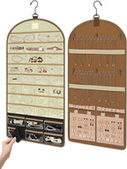 MATEIN Over the Door Jewelry Organizer with Travel Pouch, Double-Sided Hanging Necklace Earring Holder with Pockets, Large Jewelry Storage for Rings Bracelets, Christmas Gifts for Her, Beige-Brown