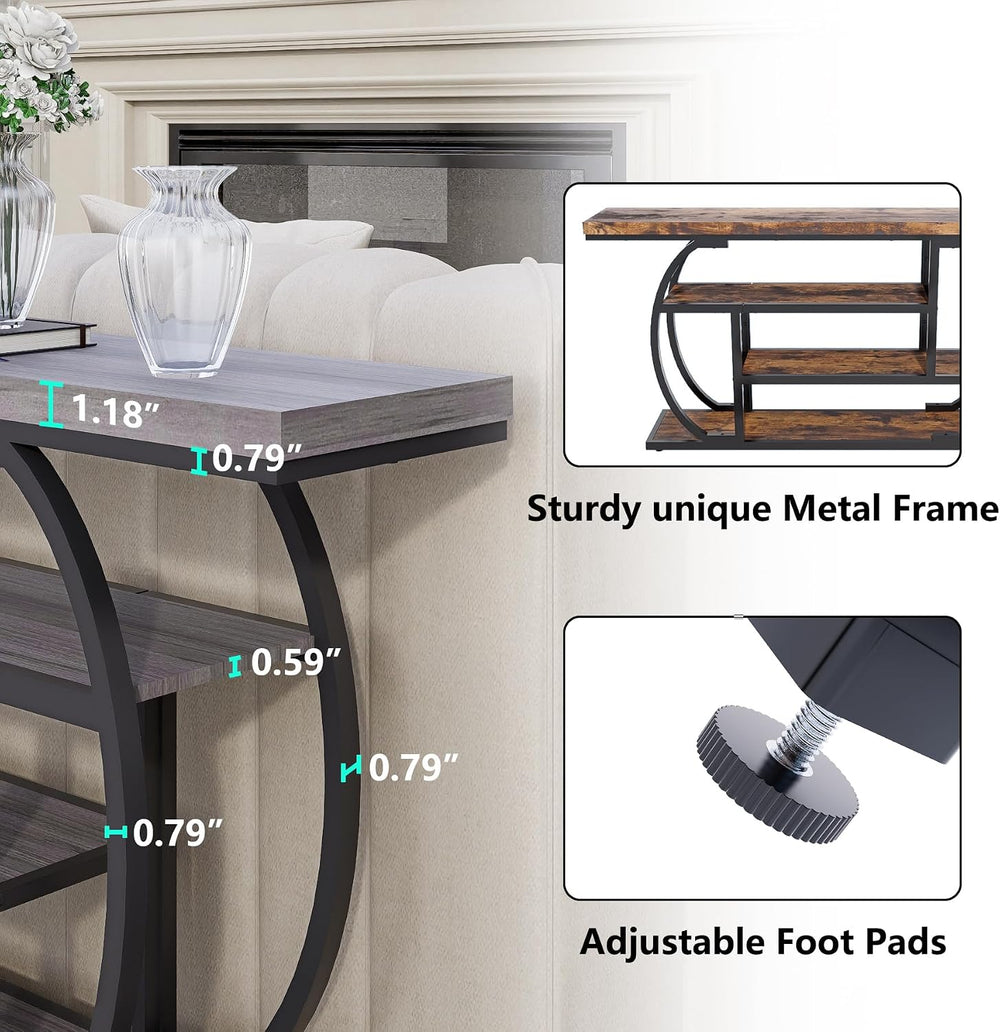 63” Industrial Console Table with 4-Tier Display Shelves, Narrow Long Sofa Ta...