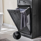 Tilt Out Trash Can Cabinet, 10 Gallon Farmhouse Laundry Hamper Cabinet with Drawer, Hidden Wooden Trash Garbage Can Bin with Storage Basket for Kitchen, Living Room (Dark Grey)