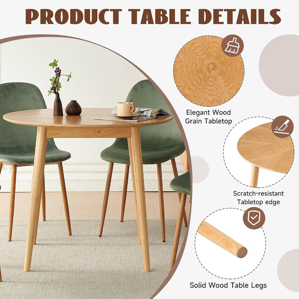 Small Oak Round Dining Table Set for 4, Modern 35'' Kitchen Coffee Ta...