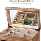 Meangood Jewelry Box Organizer for Women, 2 Layer Large Jewelry Storage Case, Rustic Wooden Jewelry Box with Mirror & Ring Tray for Necklace Earring Bracelets Rings, Vintage Style (Torched Wood)
