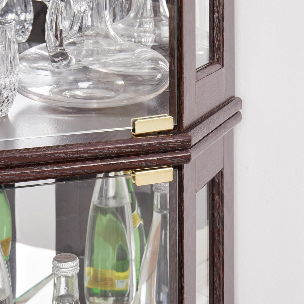 70" Lighted Corner Curio Cabinet,Inside Mirror Corner Glass Display Case...