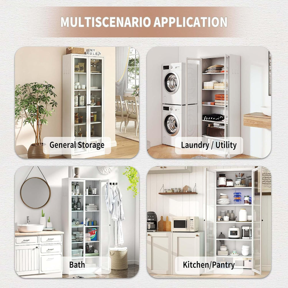 Tall Kitchen Cabinet Storage, Food Pantry Cabinet with Doors and Shelves, Tal...