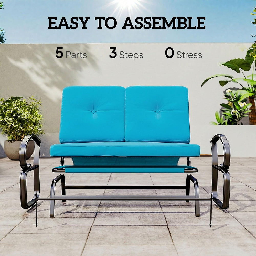Outsunny Outdoor Glider Bench 2-Person Patio Rocker Tufted Cushions Blue