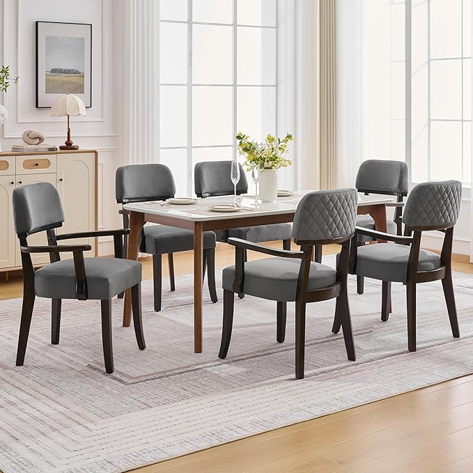 Velvet Dining Chairs with Arms, Upholstered Dining Room Chairs with Hardwood ...