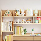 Kids Desk Kids Table and Chair Set with Drawers and Bookshelf Rubber Wood Kid's Media Desk Student Learning Computer Workstation and Writing Desk(Natural)