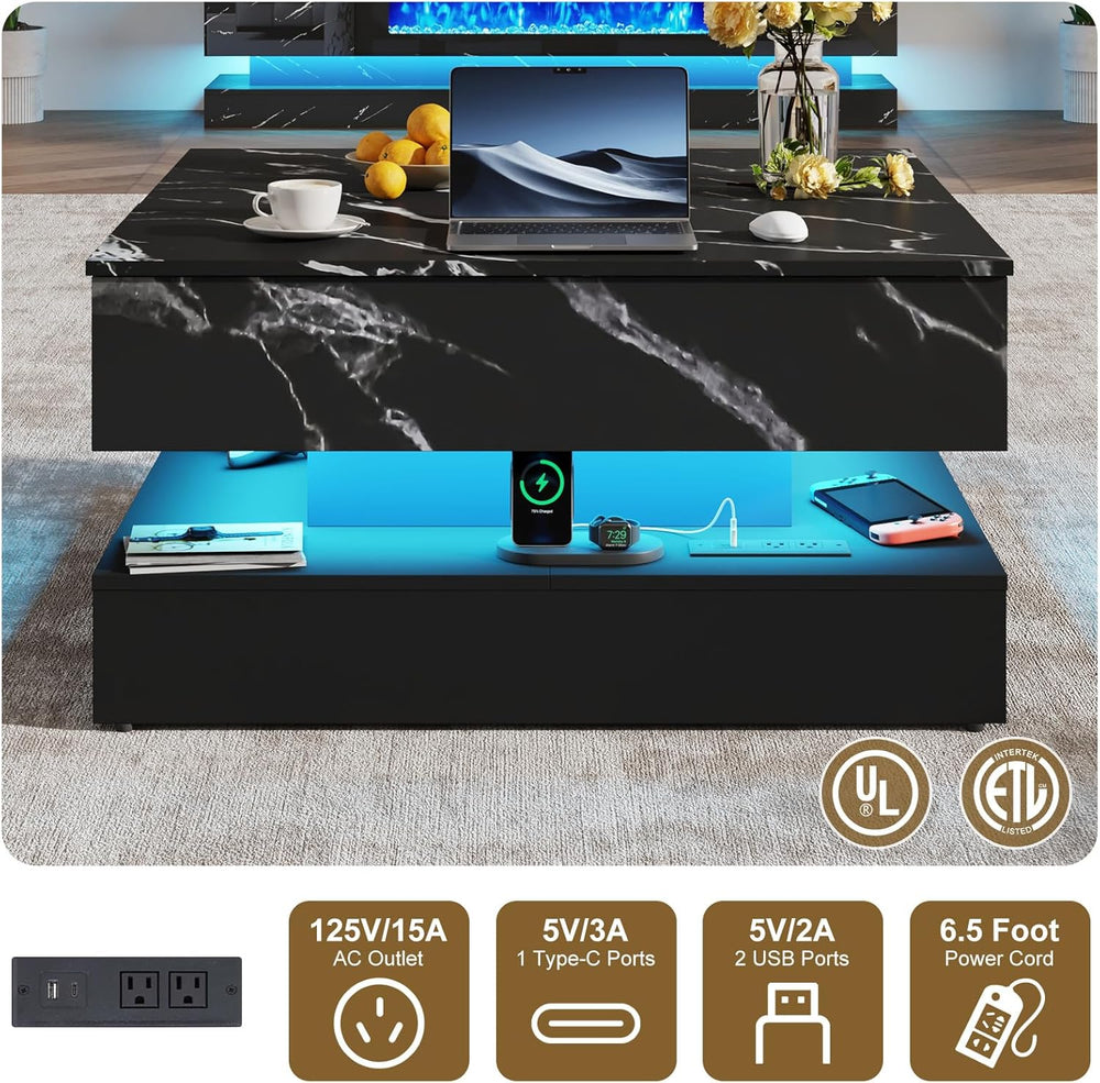 35.4" Large Square Coffee Table with Lifting top,Charging Station,Modern...
